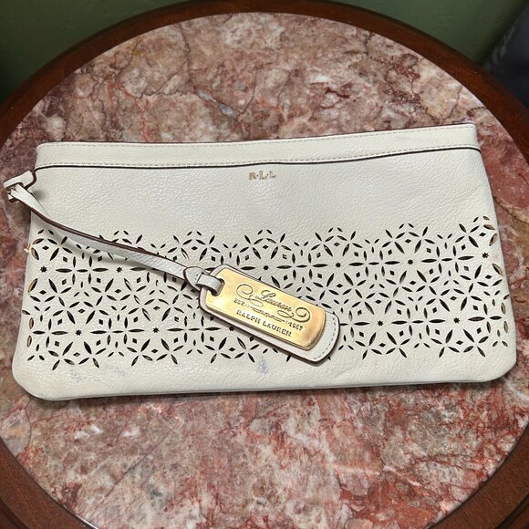 Ralph Lauren White Leather Eyelet Clutch - Picture 1 of 1